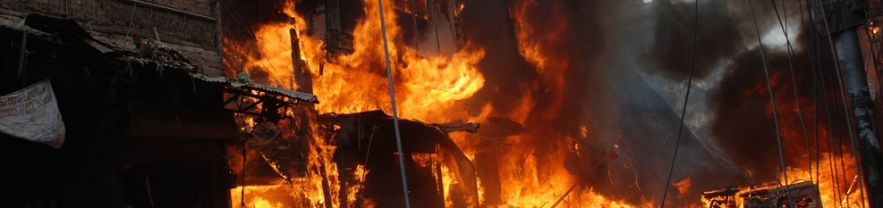 buildings aflame